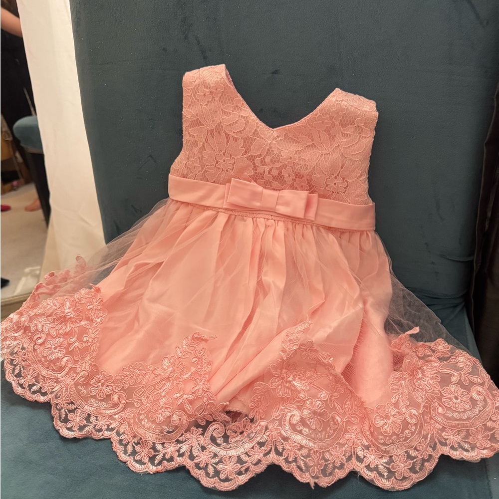 12 m Elegant Pink Lace Kids Dress